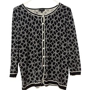 Talbots Black‎ White Geometric Cardigan Fall Casual Professional LP